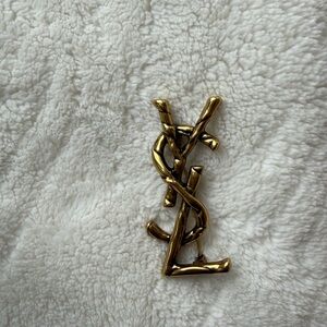 YSL Logo Gold Twist Metal Brooch